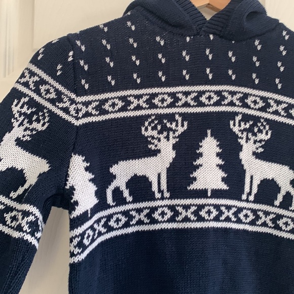 Reindeer Blue and White Knit Hooded Sweater - Picture 2 of 8